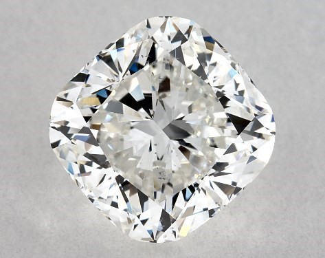 This 2.63 carat cushion modified diamond H color SI1 clarity has Ideal proportions and a diamond grading report from GIA